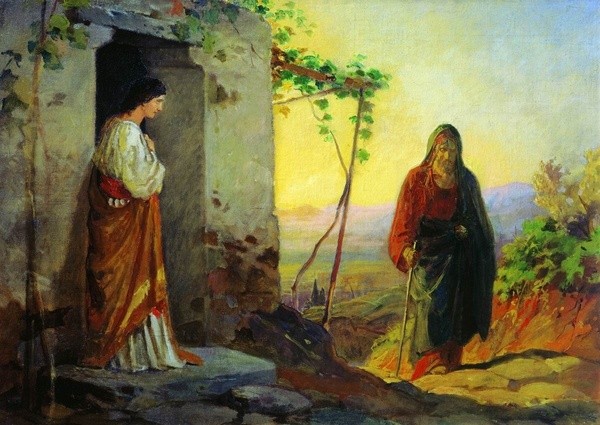 Николай Ге, Мария, сестра Лазаря, встречает Иисуса Христа, идущего к ним в дом