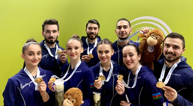Азербайджан завоевал "золото" в аэроденсе на чемпионате Европы по аэробной гимнастике в Баку 