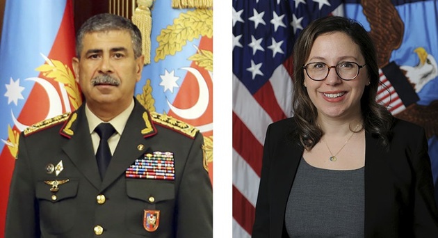 Министр обороны Азербайджана Закир Гасанов и замглавы Минобороны США Саша Бейкер